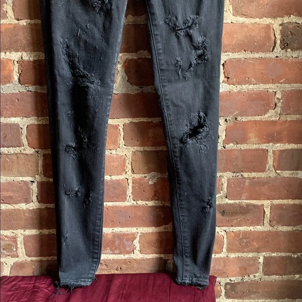 American Eagle Distressed Black Women Jeans Sz 4 - Picture 4 of 5